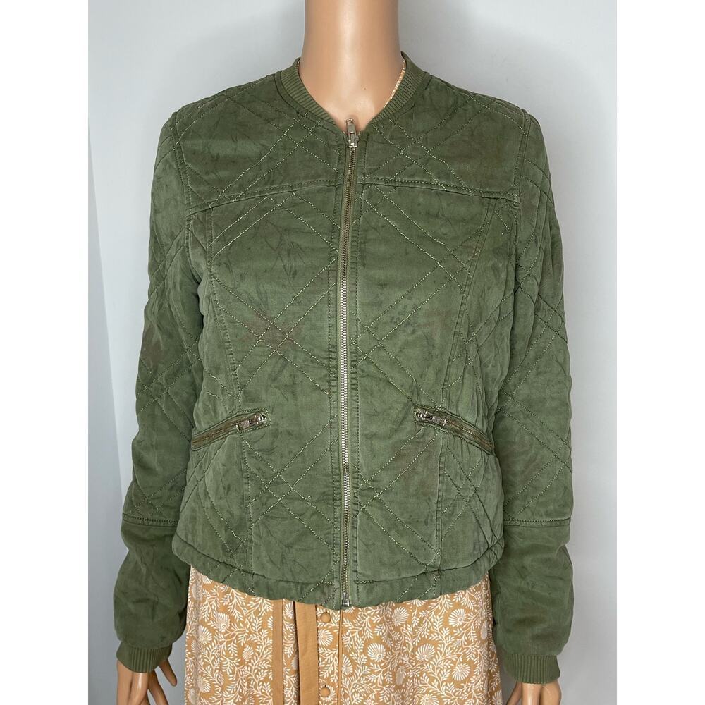 Anthropologie Quilted Bomber Jacket size XS olive green worn on TV - Picture 4 of 11